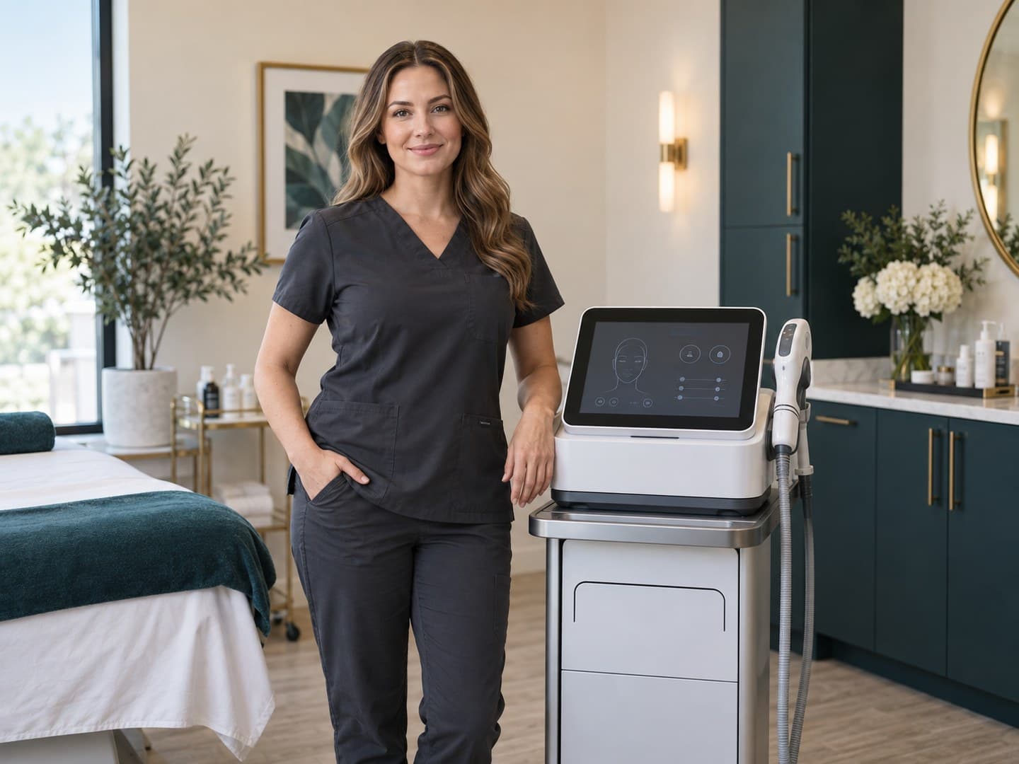 Premium aesthetics equipment in a modern medical treatment suite